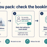 Atlas Paragon cover: before you pack, check the booking address, refuse bank details in chat, and skip a fake check-in visit.