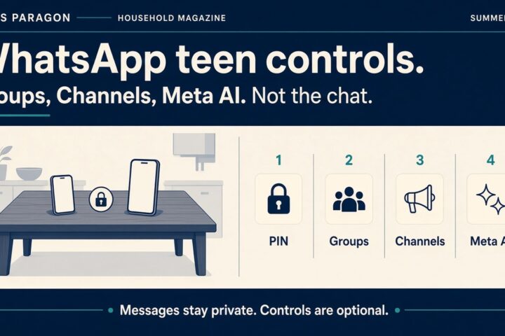 WhatsApp teen parental controls cover groups, Channels, Meta AI and a parent PIN, not the private chat itself.