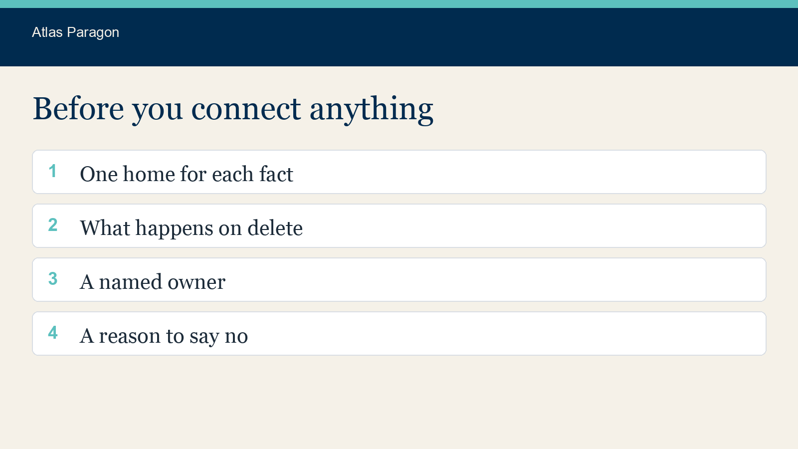 In the integration debt article, name one home for each fact before you connect another tool.